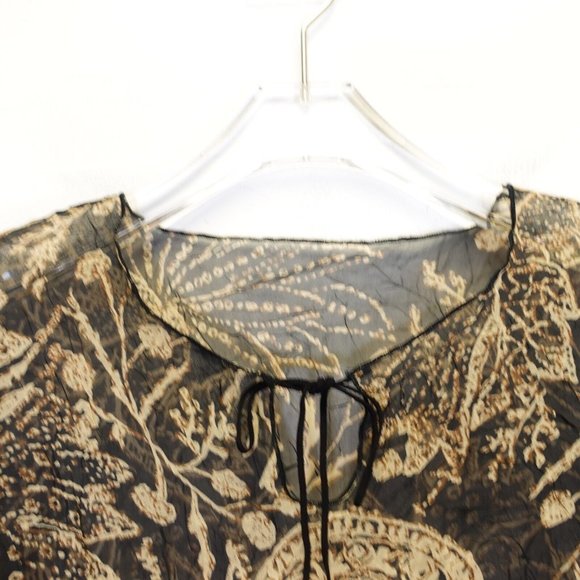 Womens Top Large Flared Ruffle‎ Tan Black Paisley Blouse Boho Hippie - Picture 2 of 12